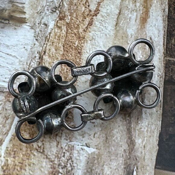 Unique Vintage Sterling Silver Flower Floral Links Amethyst Brooch Pin Mexico 2" - Picture 11 of 14